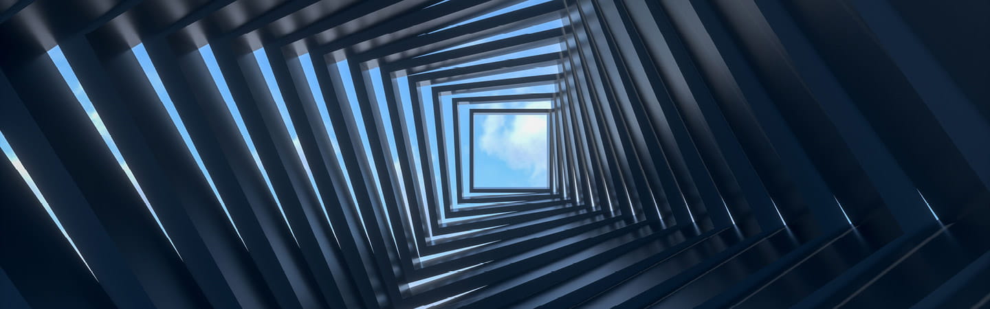 Worm's eye view of spiral building design