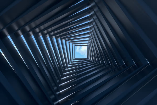 Worm's eye view of spiral building design