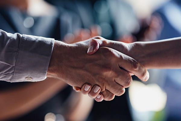 Two business professionals shaking hands